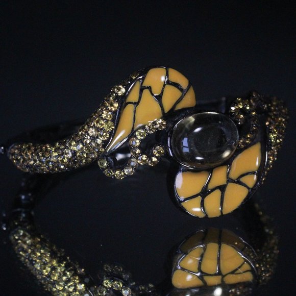 STERLING SILVER BLACKENED CITRINE ENAMEL BANGLE BRACELET - Picture 5 of 8